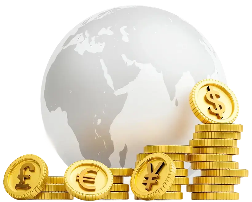 Globe with stacks of coins