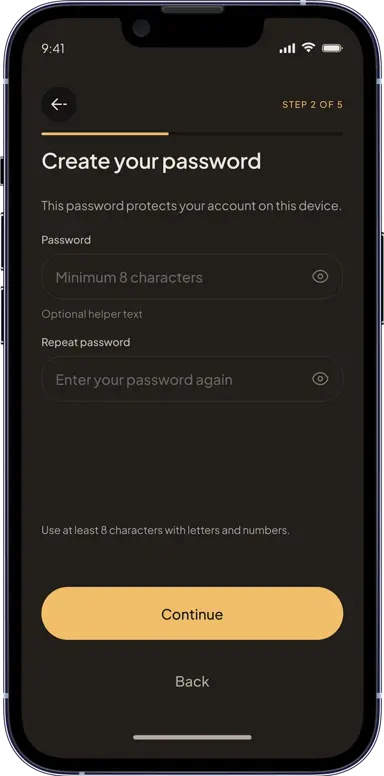 Nandu create wallet screen