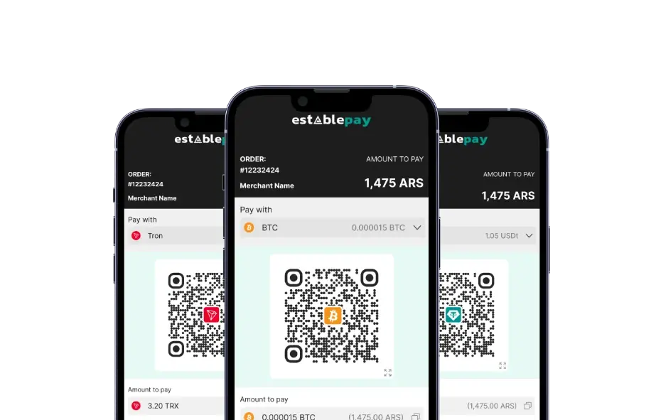 Payment screens for Tron, Bitcoin and Tether