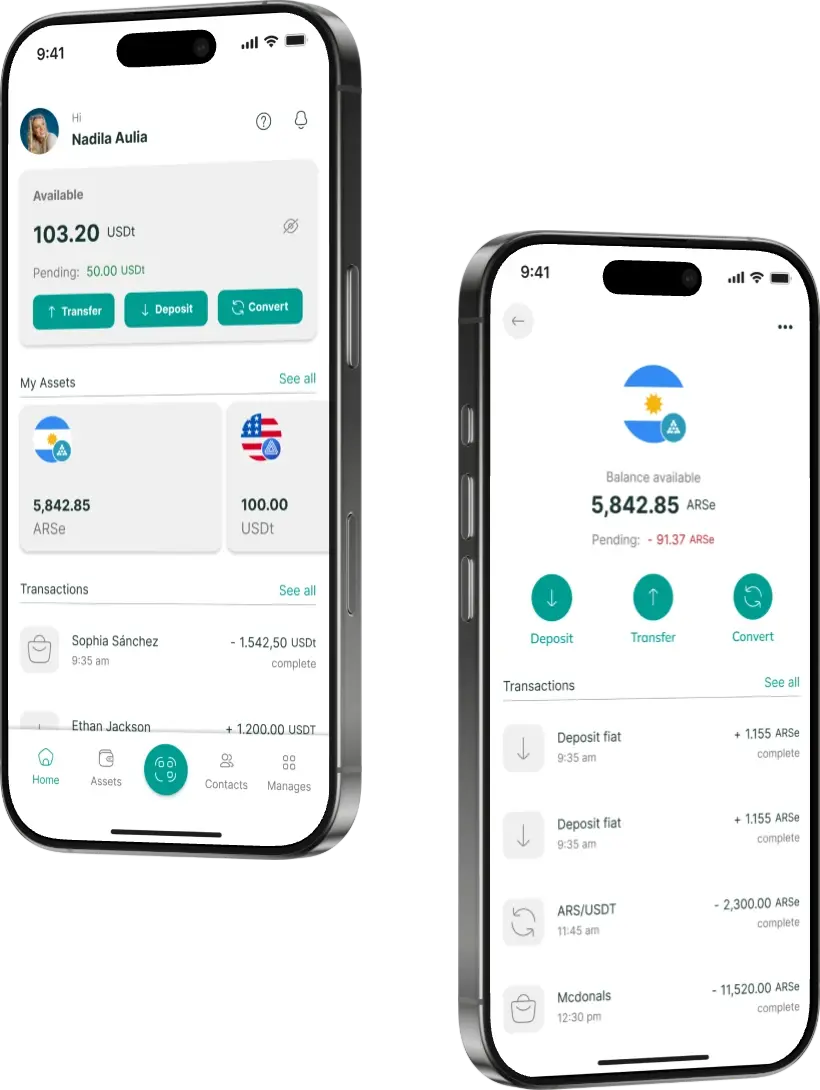 Estable Wallet app screens on two phones