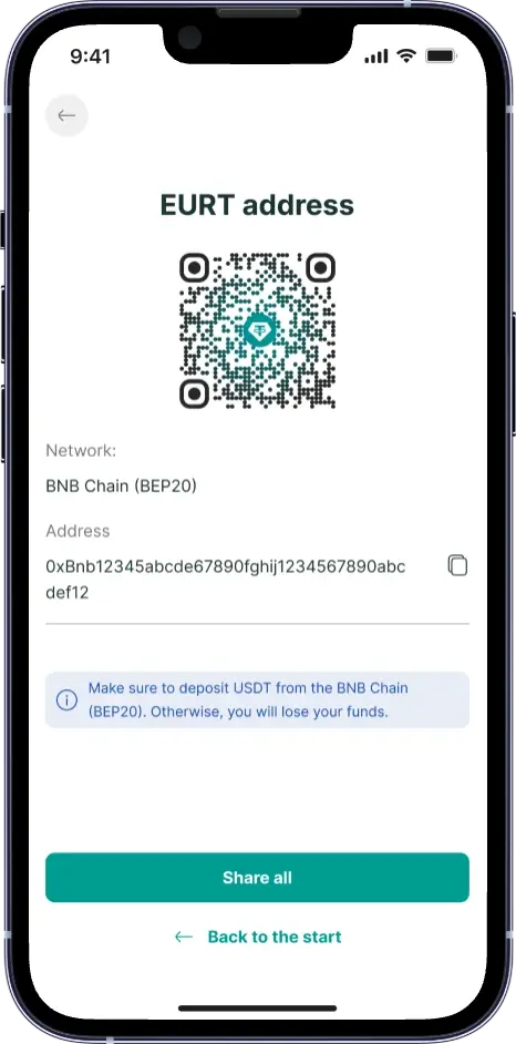 Deposit address screen